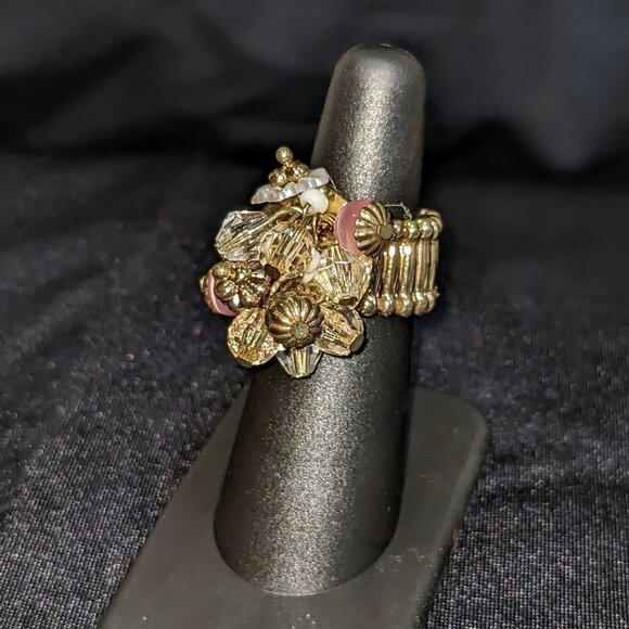 Beaded Pair of Rings- Earthy Tone & Pink Gold Black and White Beads - Picture 3 of 8